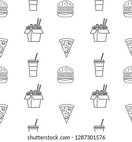Fastfood seamless pattern on white background. Vector illustration
