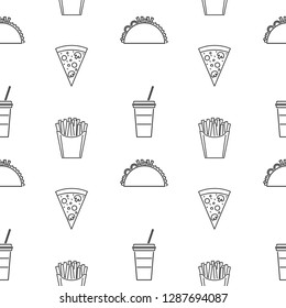 Fastfood seamless pattern on white background. Vector illustration