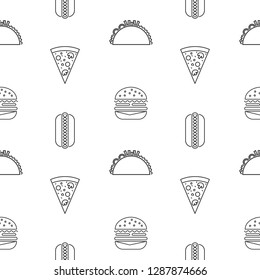 Fastfood seamless pattern on white background. Vector illustration