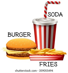 Fastfood set with burger and fries illustration