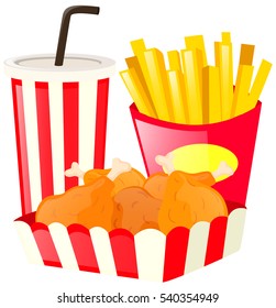 Fastfood set with fried chicken and drink illustration