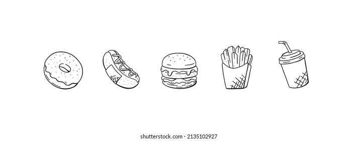 Fastfood set. Vector illustration. Hand drawn unhealthy food