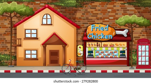 Fastfood shop and building by the road