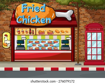 Fastfood shop on the street by the sidewalk
