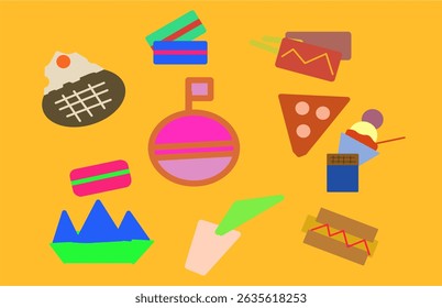 Ícone de etiquetas de lanche de comida de plástico de desenho animado