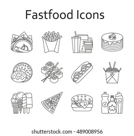 Fastfood and streetfood icons set. Vector illustration.