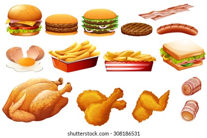 Fastfood in various types illustration