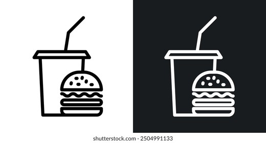 Fastfood vector icon set black and white filled and outlined style.