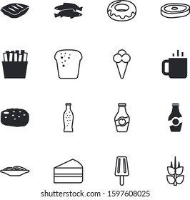 fastfood vector icon set such as: fat, birthday, object, kitchen, organic, character, drinks, shadow, outdoors, spike, fries, seed, donut, cola, view, noodles, break, life, box, meatball, hot, marine