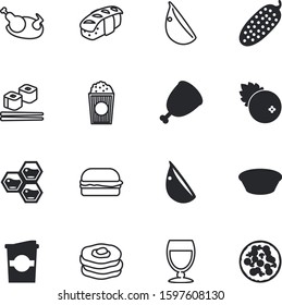 fastfood vector icon set such as: lettuce, pancakes, bar, caffeine, bone, japanese, hive, alcohol, corkscrew, animal, italian, coffe, fruit, drop, culture, takeaway, bread, barbecue, onion