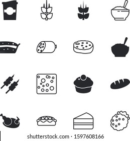 fastfood vector icon set such as: cherry, mutton, vegetarian, cappuccino, cutlets, shish, onion, outdoors, salami, loaf, ham, cutlet, morning, cut, pie, juice, disposable, stick, caffeine, energy