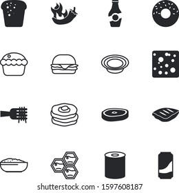 fastfood vector icon set such as: cherry, party, pink, piece, strawberry, cupcake, noodle, bag, soup, pancake, cook, modern, pancakes, dining, chalkboard, mexican, loaf, dairy, glazed, italy, wheat