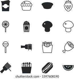 fastfood vector icon set such as: coffee, agriculture, full, american, morning, hotdog, spoon, bakery, leg, takeaway, corn, cream, pastry, garden, web, take, energy, coffe, mocha, soup, protein, wild