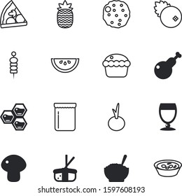 fastfood vector icon set such as: bbq, sugar, watermelon, pineapple, cut, ananas, texture, honeycomb, seeds, buffet, fast, autumn, leg, leaf, poultry, jar, meatballs, soup, roll, simple, olive, jam