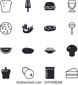 fastfood vector icon set such as: juice, shop, soft, porridge, whipped, sesame, meatballs, seeds, noodle, mushrooms, barbecue, decoration, juicy, circle, pattern, steak, chilli, flavor, jalapeno