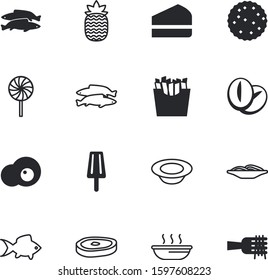 fastfood vector icon set such as: muffin, cut, confectionery, sauce, ripe, cook, yolk, desert, mocha, ananas, frozen, meat, egg, caffeine, grain, cone, spiral, serving, scrambled, vegetable, salty