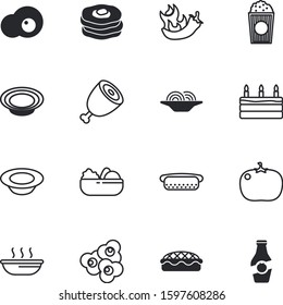 fastfood vector icon set such as: sausage, apple, baked, beef, cream, piece, green, scrambled, omelet, day, syrup, fall, bread, simple, grilled, vegan, celebrate, egg, noodles, logo, silhouette