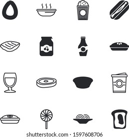 fastfood vector icon set such as: cinema, lamb, stick, swirl, yellow, nature, dog, fast, strawberry, gelatin, bucket, film, bun, mint, pasta, natural, season, candy, morning, lolipop, vine, chili