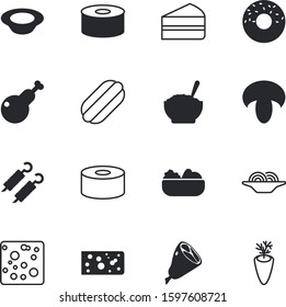 fastfood vector icon set such as: lettuce, cook, noodles, appetizer, sausage, bone, shank, round, cute, place, shashlik, steak, rice, top, porridge, silhouette, donuts, shadow, freshness, bird