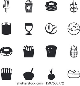 fastfood vector icon set such as: simple, pancakes, leaf, movie, waffle, cheese, refreshing, vitamin, vanilla, strawberry, canned, metal, corn, popcorn, soup, fun, entertainment, harvest, soft