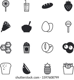 fastfood vector icon set such as: pineapple, elements, caffeine, liquid, leg, scrambled, aroma, bone, fry, entertainment, beef, ham, bowl, condiment, bottled, eggshell, bean, bottle, soda, tropical
