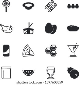fastfood vector icon set such as: table, sugar, honey, tomato, jar, poultry, rice, confectionery, turkey, salmon, salami, martini, leg, plant, watermelon, home, lollipop, sashimi, wild, yummy, inside
