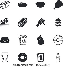 fastfood vector icon set such as: asia, noodle, cold, seaweed, junk, leaf, oriental, broth, half, macaroni, shank, octopus, maki, ham, winery, elements, dog, package, rose, fizzy, hotdog, liquid