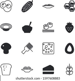 fastfood vector icon set such as: beehive, drawn, grilled, farm, spike, muffin, flour, salmon, thai, sausage, edible, parmesan, lamb, fish, wild, meat, harvest, cup, salad, roll, decoration, cheddar