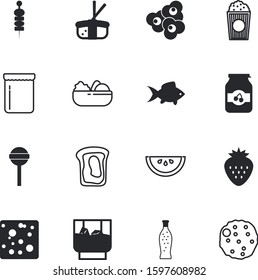 fastfood vector icon set such as: roast, liquor, grilled, japan, sugar, stick, sausage, bourbon, aquarium, lemonade, sushi, scotch, types, tako, can, calories, shape, wild, triangle, soda, grill