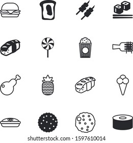 fastfood vector icon set such as: marinated, spaghetti, waffle, movie, italy, confectionery, ice, menu, meatballs, biscuits, seaweed, product, pepper, japanese, circle, travel, soft, desert, shashlik