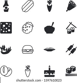 fastfood vector icon set such as: plastic, pasta, decoration, mocha, seasoning, aroma, chicken, bakery, stick, fun, berry, candle, shashlik, calories, wedding, blackberry, salad, dairy, container