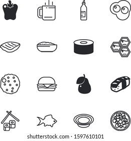 fastfood vector icon set such as: nuggets, vegetable, peppers, seed, can, logo, aquatic, japan, comb, pizza, roe, orange, animal, serving, eating, camping, cans, yummy, outdoors, maki, refreshment
