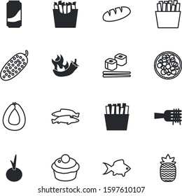 fastfood vector icon set such as: juice, brown, noodle, vegetables, cream, oriental, tomato, bake, cupcake, drinks, salmon, web, cola, cake, cut, yummy, can, ananas, health, graphic, seasoning, sushi