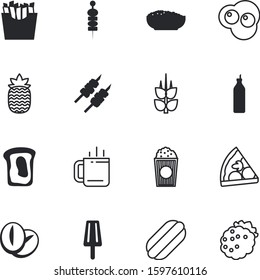 fastfood vector icon set such as: scrambled, cream, vintage, cereal, ananas, autumn, lettuce, raspberry, beans, freshness, stylized, leaf, pack, cooked, colored, olive, harvest, blackberry