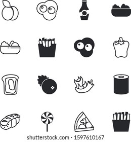 fastfood vector icon set such as: juicy, caramel, raw, inside, autumn, lolly, jalapeno, bell, ingredients, purple, peppers, confectionery, juice, view, sugar, round, cranberries, roll, camping