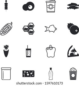 fastfood vector icon set such as: kitchen, canape, milk, italian, hive, disposable, dieting, ice, plate, cucumber, salt, ingredients, entertainment, soft, comb, lunch, dish, roquefort, banquet