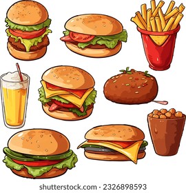 fastfood vector illustrations cartoon hamburger drink simple