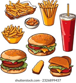 fastfood vector illustrations cartoon hamburger drink simple