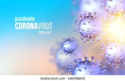Fast-growing global pandemic. Coronavirus evident symptoms of disease medical illustration. Stay at home for your safe. Computer model of virus. Vector illustration.