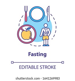 Fasting concept icon. Food abstinence, slimming, anorexia idea thin line illustration. Weight loss, unhealthy dieting practice. Vector isolated outline RGB color drawing. Editable stroke