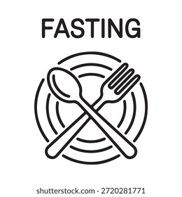 Concepto de ayuno con placa tenedor y cuchara ilustración en un diseño de línea simple