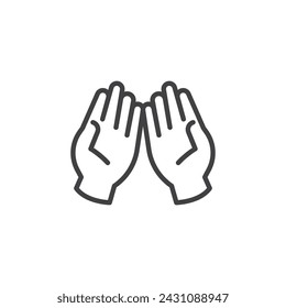 Símbolo de estilo lineal para el concepto móvil y el diseño web. Icono de vector de contorno de manos de oración. Símbolo, ilustración del logotipo. Gráficos vectoriales