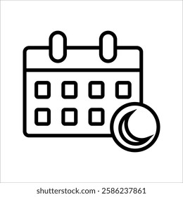 Fasting Month, line design. crescent moon, scheduling, calendar, meeting, reservation, consultation, reminder on white background vector.