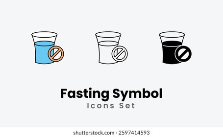 Fasting Symbol Icons thin line and glyph vector icon stock illustration