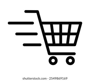 Fast-moving shopping cart icon in simple outline style. Editable stroke.