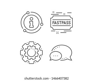 Fastpass line icon. Chat bubble, info sign elements. Amusement park ticket sign. Fast track symbol. Linear fastpass outline icon. Information bubble. Vector