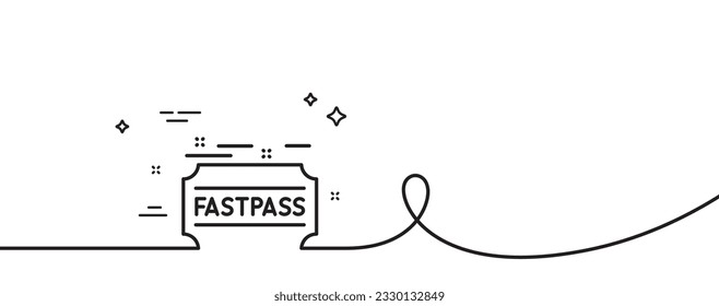 Fastpass line icon. Continuous one line with curl. Amusement park ticket sign. Fast track symbol. Fastpass single outline ribbon. Loop curve pattern. Vector