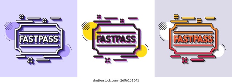 Fastpass line icon. Halftone dotted pattern. Gradient icon with grain shadow. Amusement park ticket sign. Fast track symbol. Line fastpass icon. Various designs. Vector