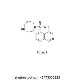 Fasudil flat skeletal molecular structure Rho-Kinase Inhibitor drug used in Cerebral vasospasm treatment. Vector illustration scientific diagram.