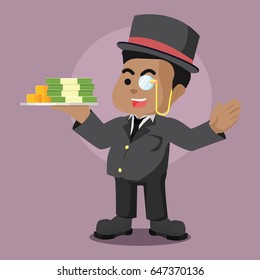 fat african richman holding stack of money